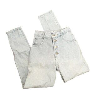 Mixed Blues light wash blue denim jeans cotton four buttons straight leg hi rise